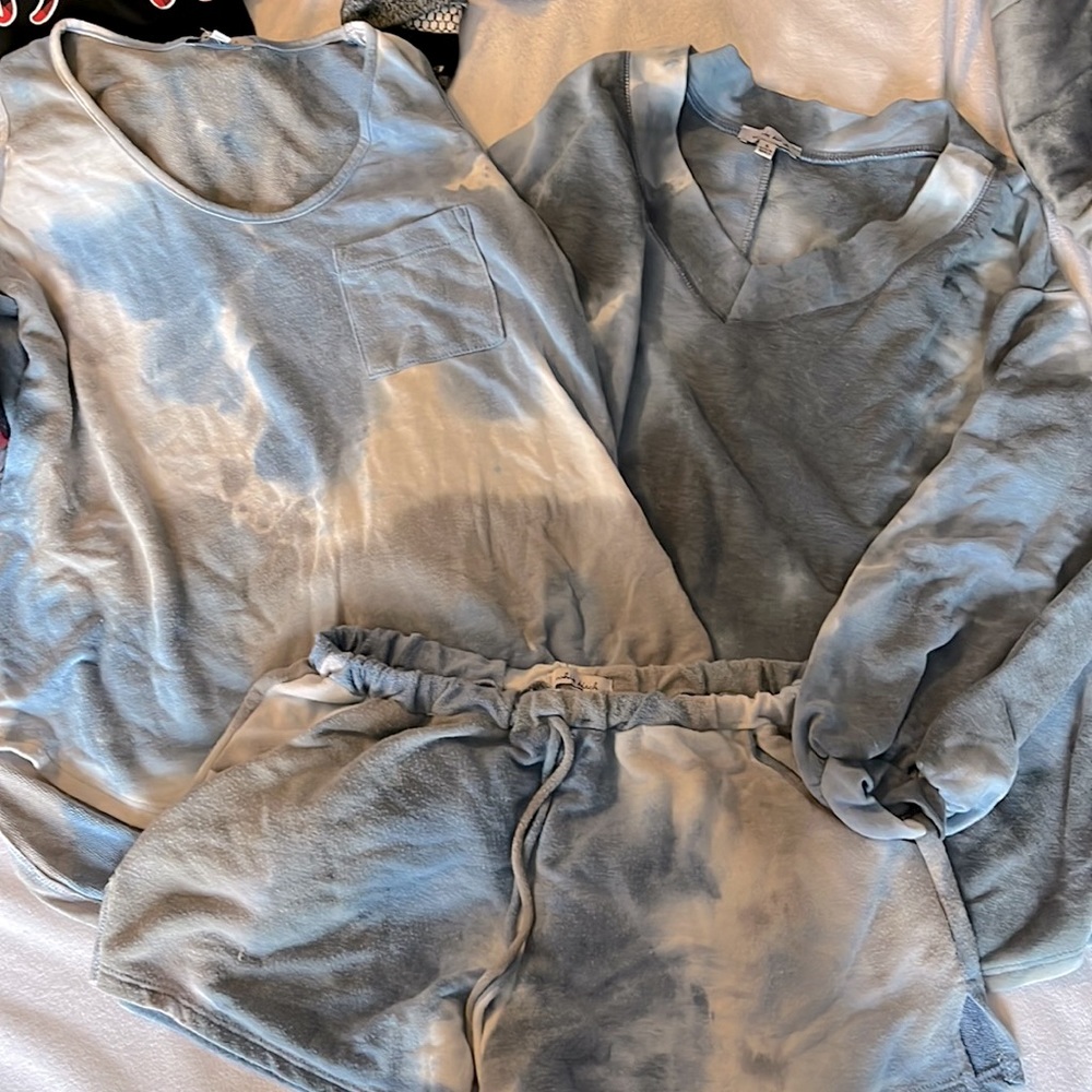 3 piece women’s loungewear set - blue tye dye